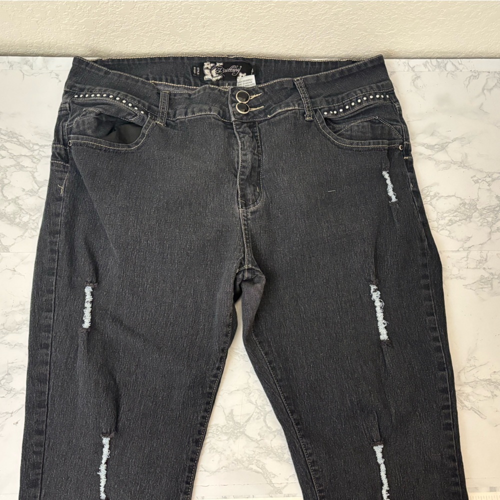 Brittany Jeans Women’s Plus Sz 24 6722X Dark Wash Distressed Beaded Embellish​ - Picture 2 of 7